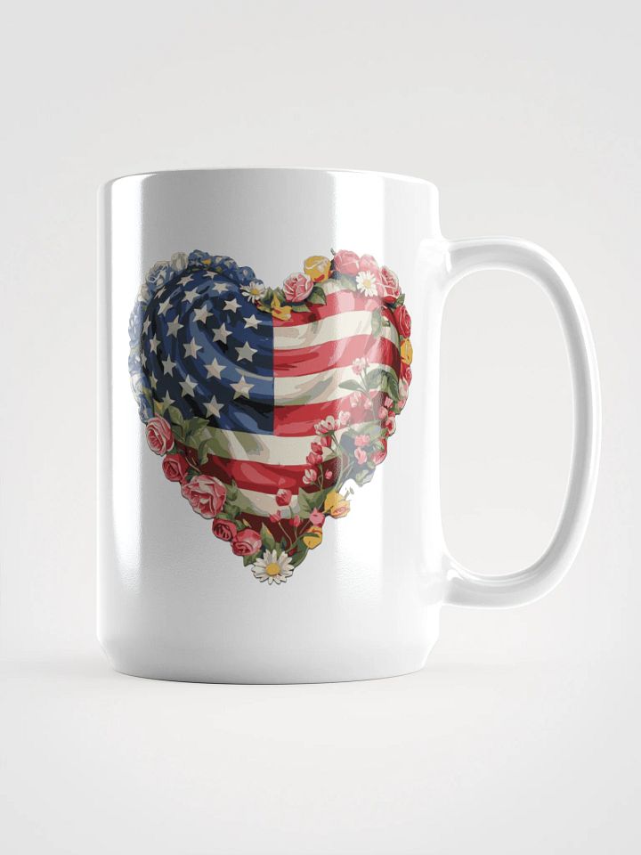 American Flag Heart Mug with Flowers – 4th of July Patriotic Floral product image (1)