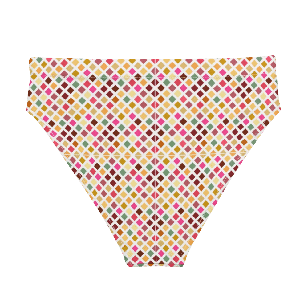 Colorful Square Pattern Design High Waist Bikini Bottom - V3 product image (2)