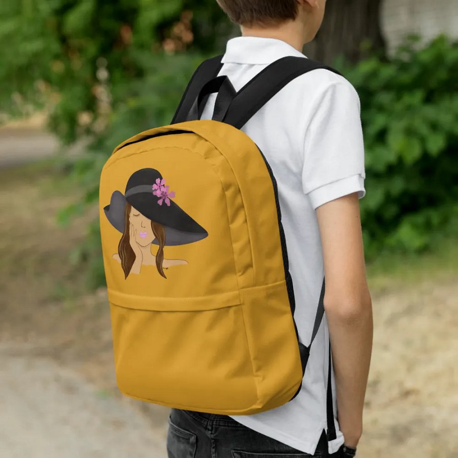 Girl with Hat Yellow-Brown Backpack product image (9)