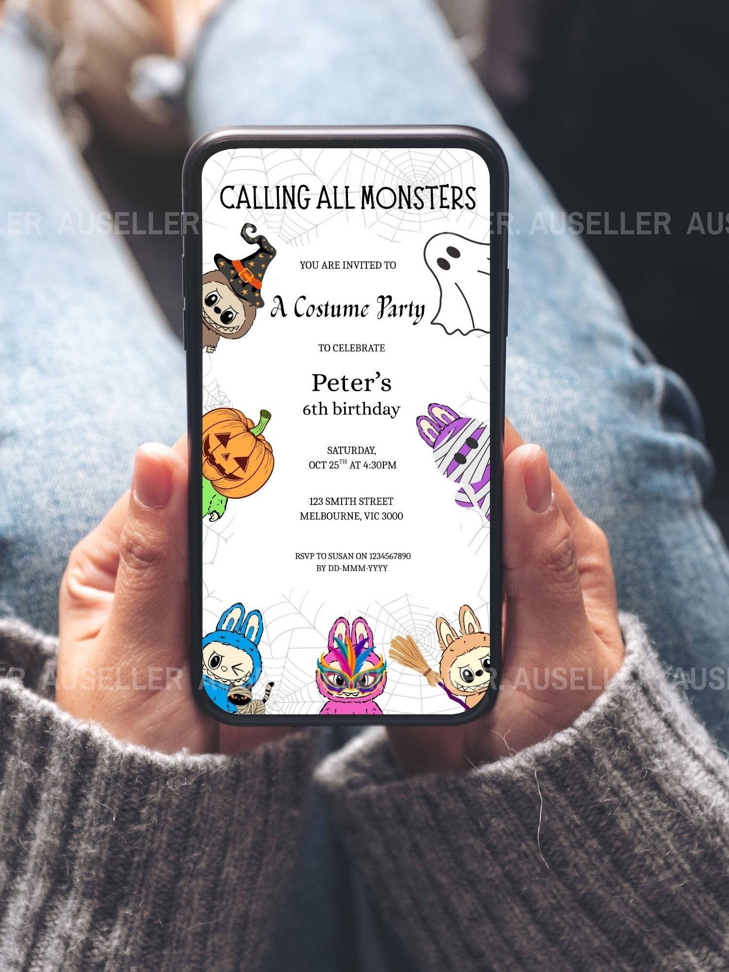 Spook-tacular Labubu Halloween Costume Birthday Invitation product image (8)
