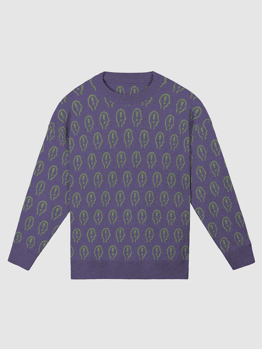 EXCLAIMING MENTALLY (repeating design, purple and green) relaxed knitwear crewneck product image (1)
