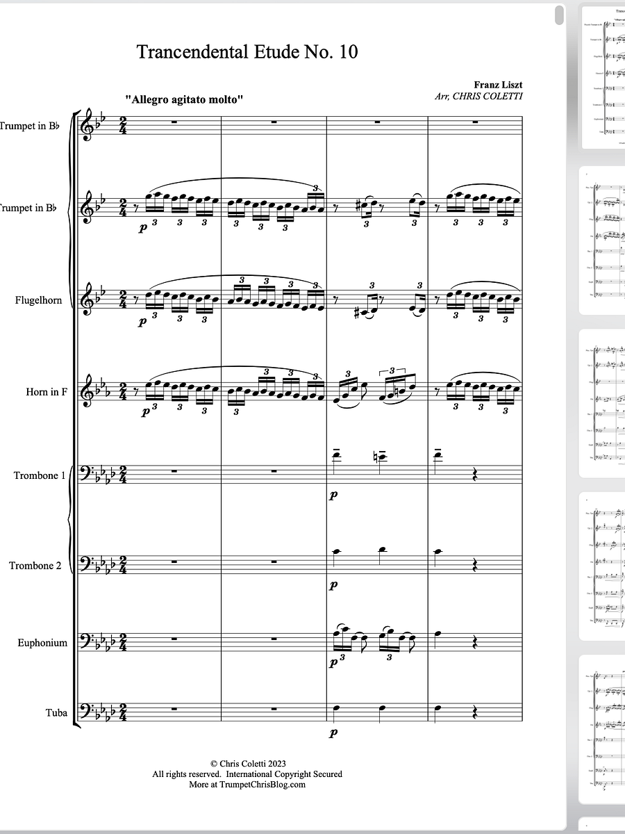 Brass Octet Sheet Music - Liszt: TRANSCENDENTAL ETUDE X arr. Chris Coletti product image (1)