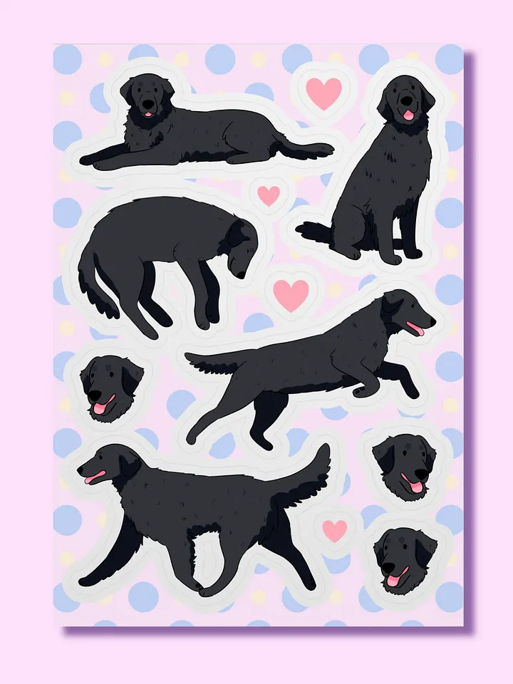 Happy Black Flat Coated Retriever dog Illustrated Sticker Sheet product image (1)