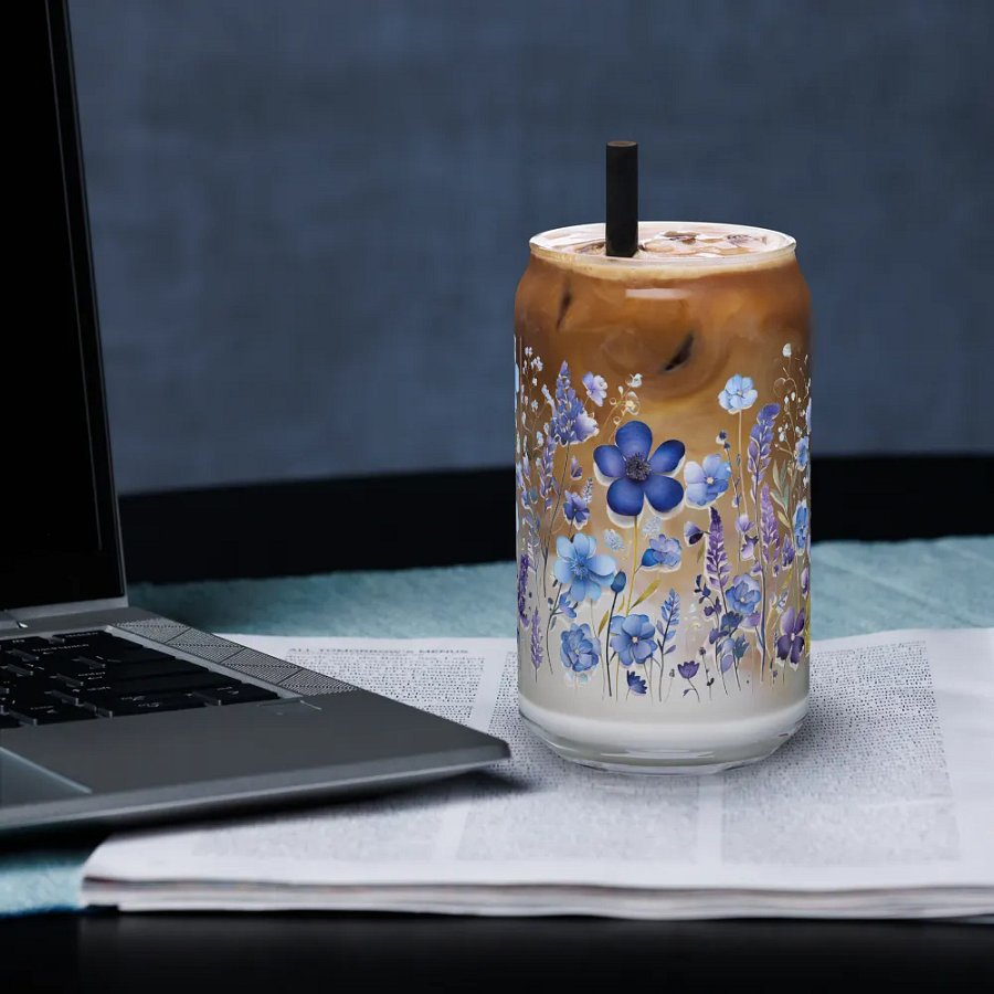 Pressed Beautiful Blue Flowers Glass product image (3)