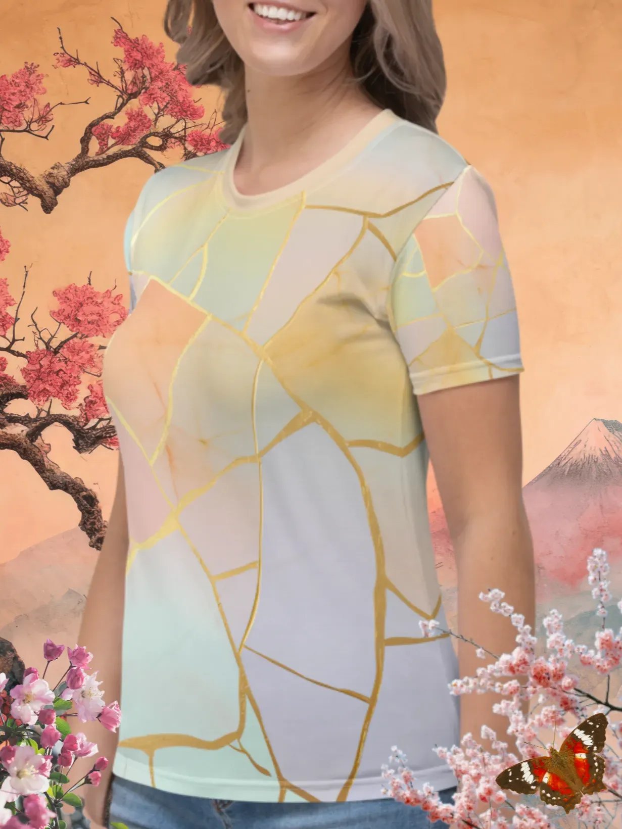 Pastel Gold Kintsugi Print T-Shirt product image (2)