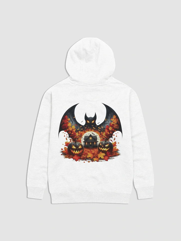 Haunted house scene with bat wings and pumpkins Hoodie product image (2)