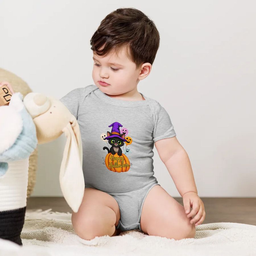 Witchy Sitting Pumpkin Cat Baby Romper Onesie product image (5)