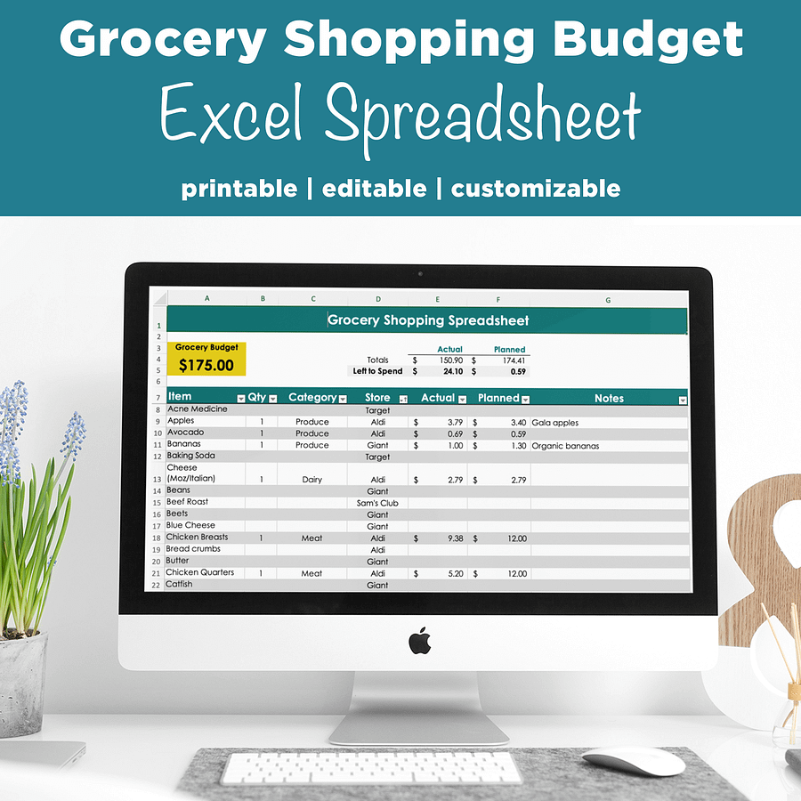 Grocery Budget & Shopping List Excel Spreadsheet Template product image (2)