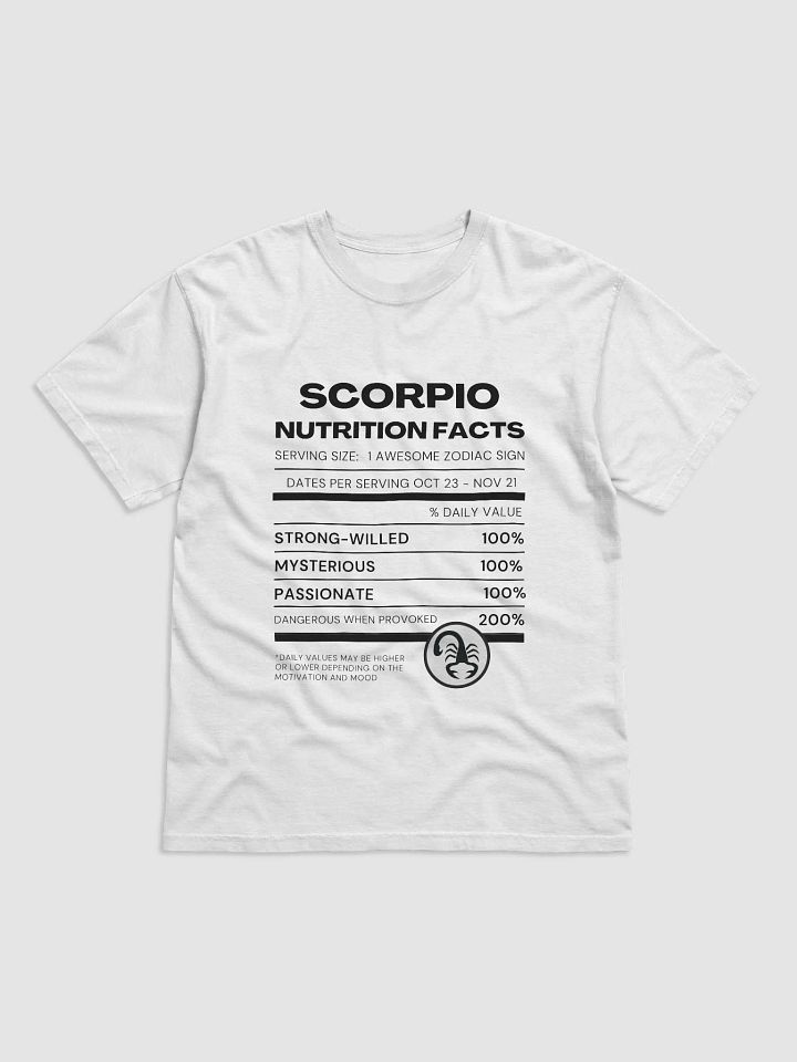 Scorpio Nutrition Facts T-Shirt (Black Writing) product image (13)