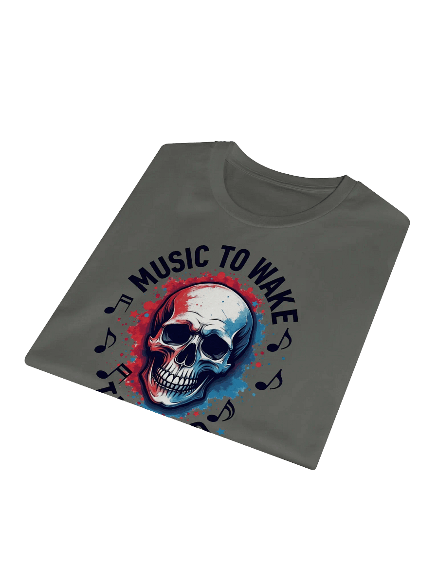 Music to Wake the Dead – Skull Art with Red and Blue Splashes, Supreme Comfort Unisex T-Shirt product image (3)