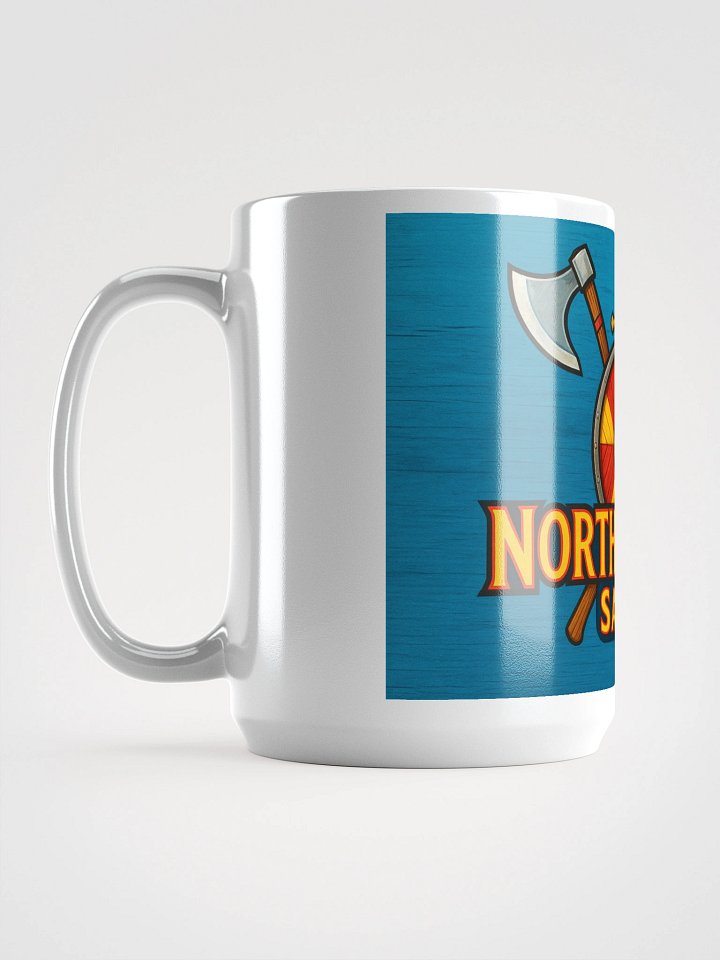 Northworthy Shield axe and sword Mug Blue Background product image (1)