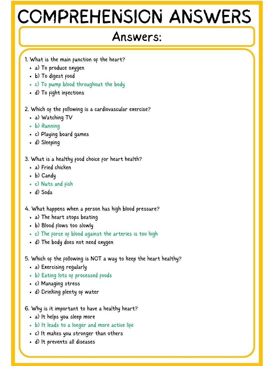 Heart Health Reading Comprehension PDF product image (4)