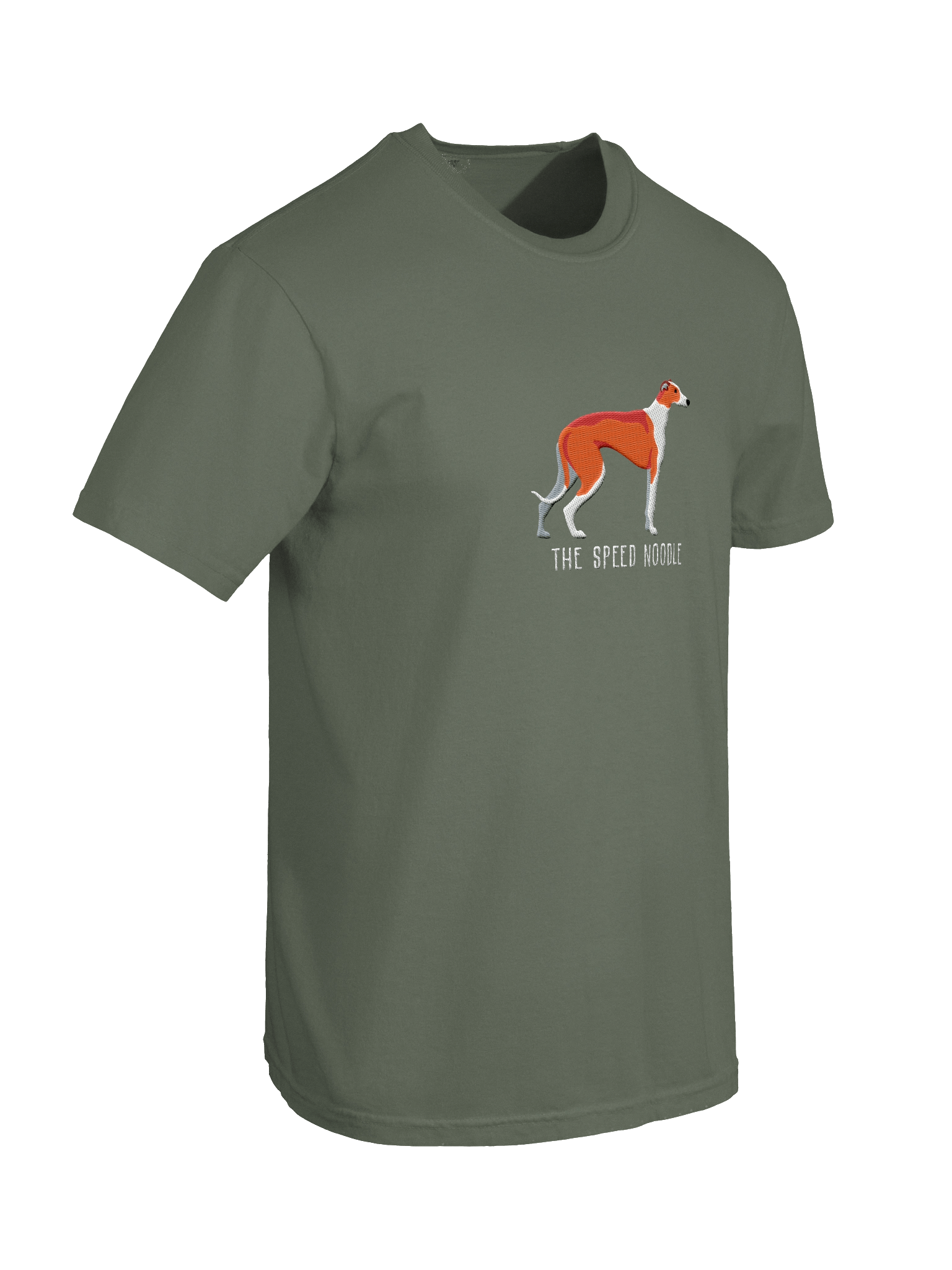 The Speed Noodle T-Shirt(Embroidered) of a Greyhound(Red & White) product image (28)