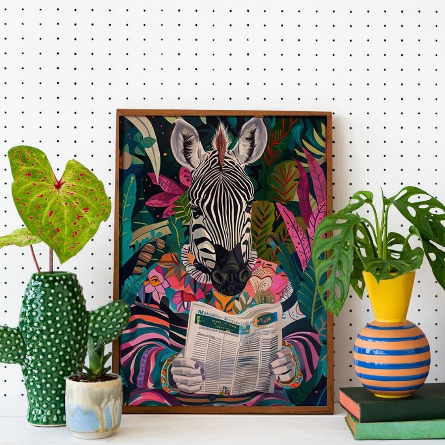 Zebra Reading a Newspaper Maximalist Animal Art Print product image (23)
