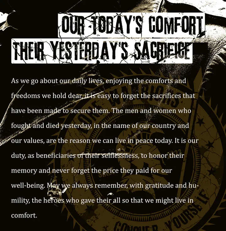 Our Today's Comfort - Their Yesterday's Sacrifice product image (1)