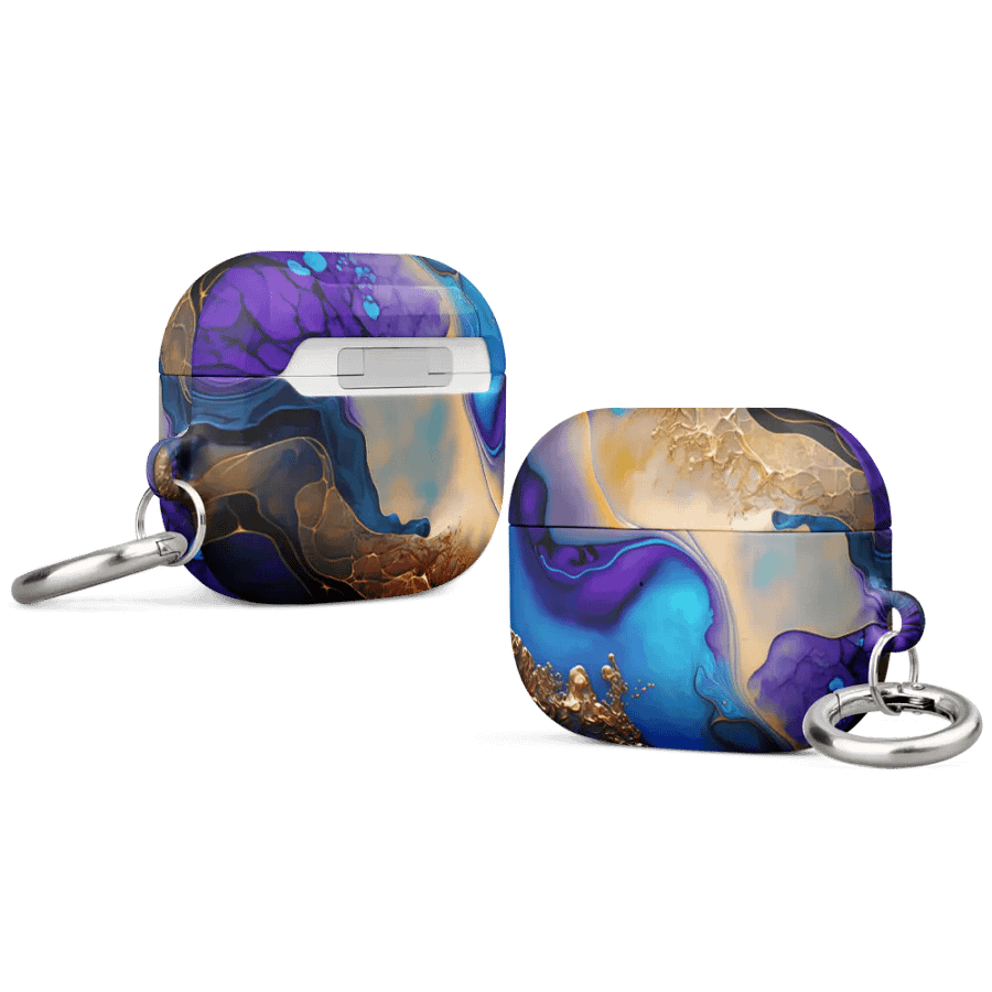 Purple Marble Designer Printed Hard Protective Shockproof Electroplating Wireless Charging Case Cover Keychain Compatible with AirPods 2 / 2nd Generation (Ocean Blue) product image (44)