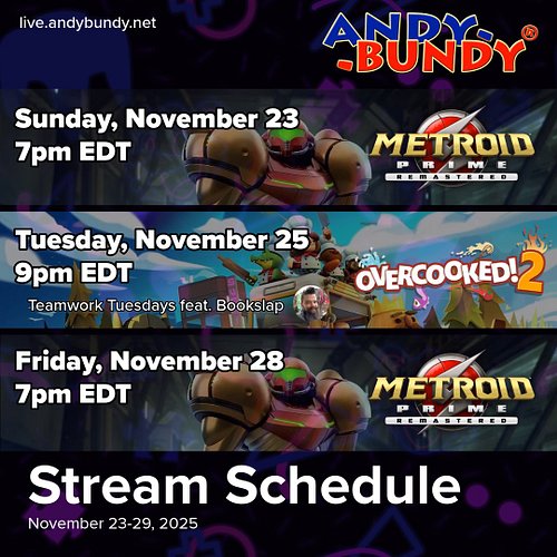 It's time for this week's stream schedule!

We've got my first playthrough of Metroid Prime Remastered on Sunday and Friday a...
