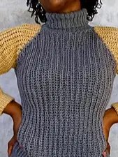 Crochet Turtle Neck Color Block Sweater Pattern product image (3)