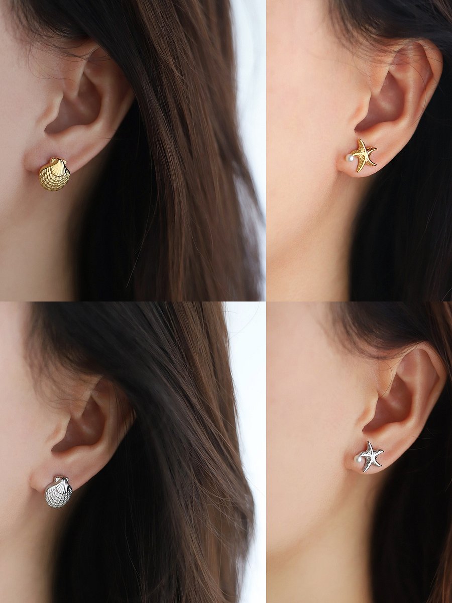Shell & Starfish Mismatched Stud Earrings | 18K Gold Plated product image (2)