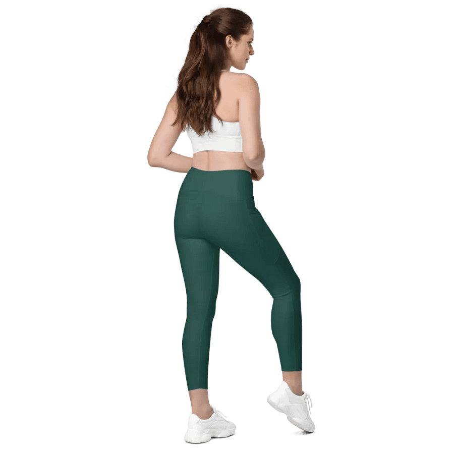 Plain Dark Green Soft Summer Women's High Waisted Premium Crossover Leggings with Pockets by Treasure Pie product image (7)