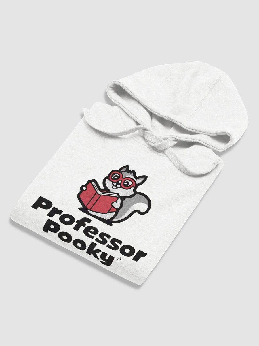 Super Soft and Comfy Hoodie: Professor Pooky, Red book, greyscale squirrel, minimal product image (6)