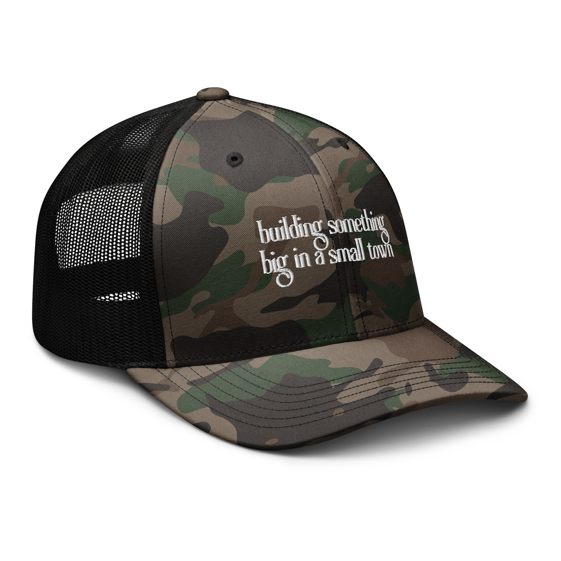 Building Something Big In A Small Town Camouflage Trucker Hat product image (6)