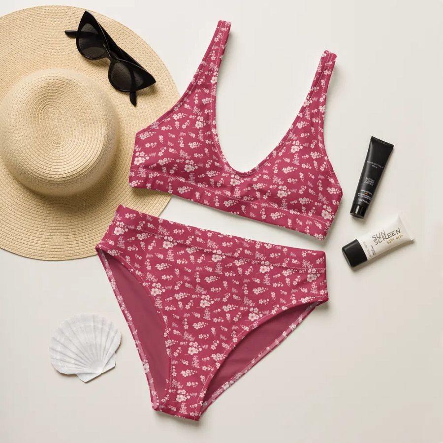 Cherry Blossoms on Magenta Two-Piece Eco-Green Bikini Swimsuit product image (7)