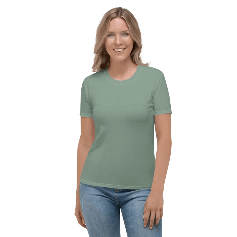 Plain Medium Sage Green Soft Summer Women's Crewneck Polyester Heavyweight Premium T-Shirt by Treasure Pie product image (3)