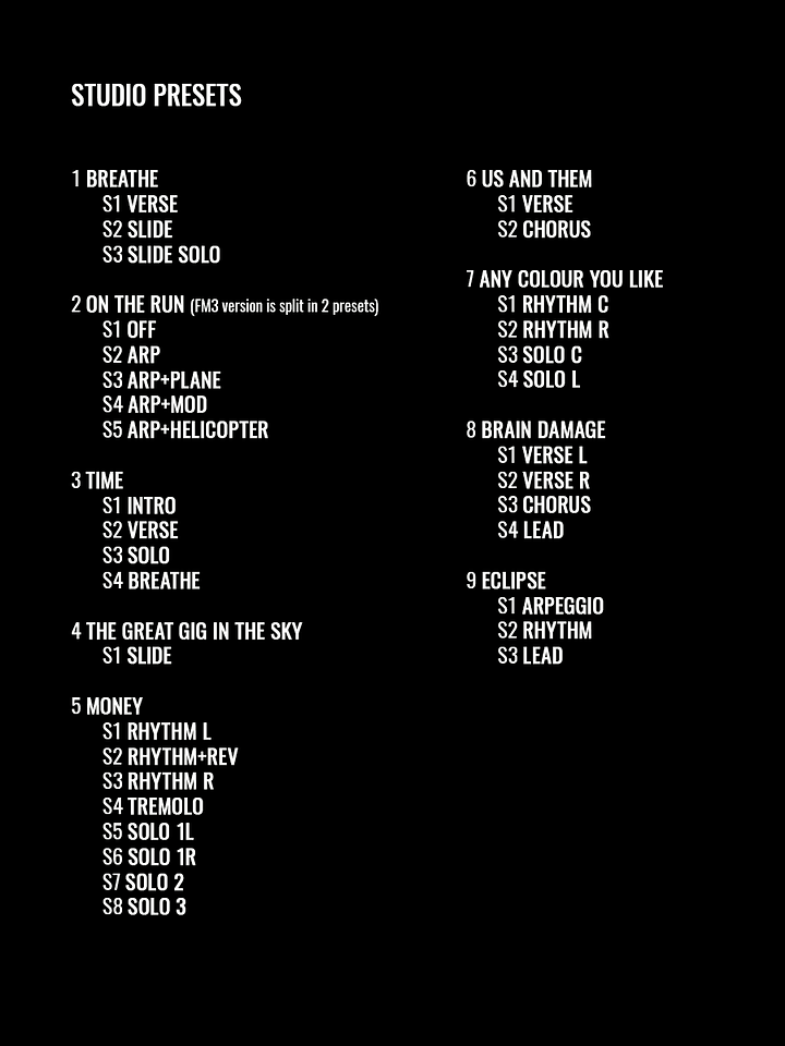 Pink Floyd - The Dark Side Of The Moon | Premium Presets Pack | Axe FX III - FM9 - FM3 product image (2)