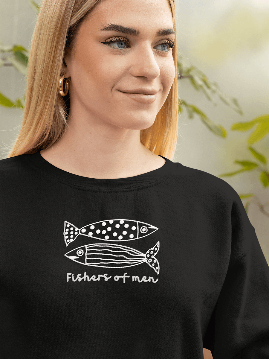 "Fishers of Men" Embroidered Unisex Sweatshirt – Matthew 4:19 Doodle Design product image (13)