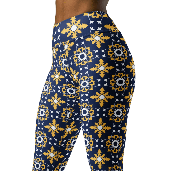 Bold Blue and Yellow Ornament Pattern High-Waist Leggings product image (1)