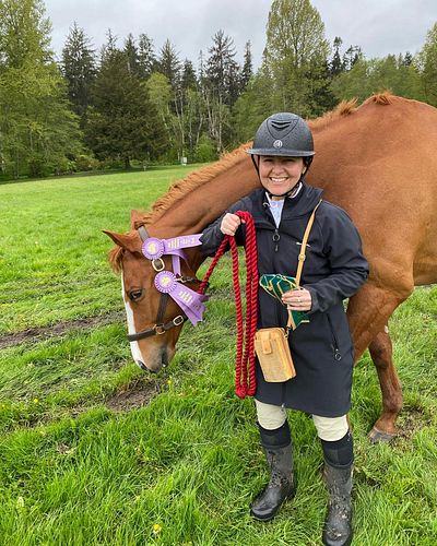 This old gal (me!) rode this handsome dude for the first time in a horse show. He was a rock star. I got better each round an...