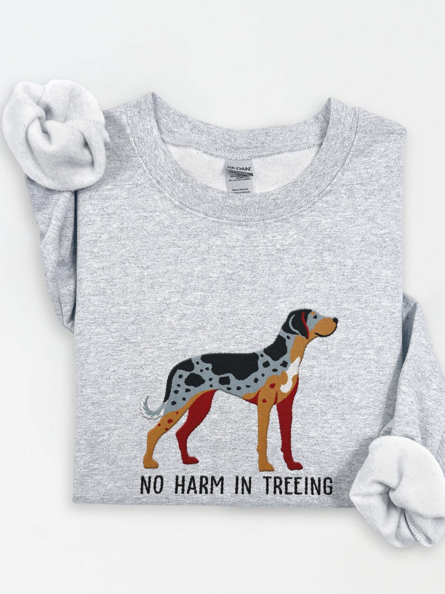 No Harm in Treeing Sweatshirt (Embroidered) of a Catahoula Leopard Dog product image (1)