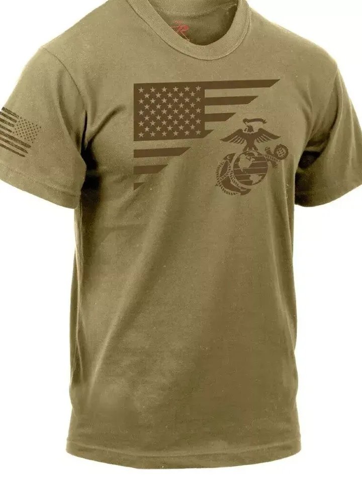 USMC Split Flag Coyote Brown Shirt - Marine Corps EGA and American Flag T-shirt product image (2)