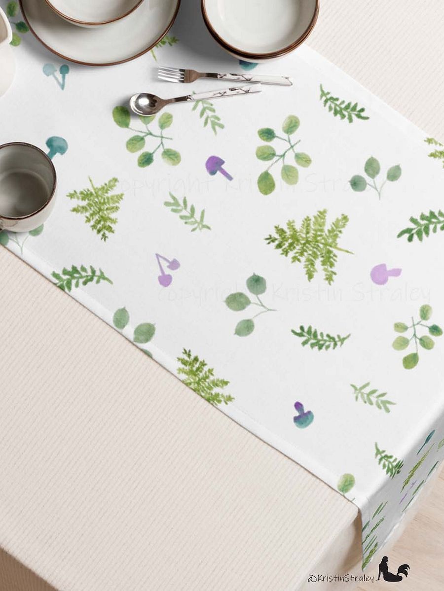 Woodland Ferns & Mushrooms White Table Runner product image (4)
