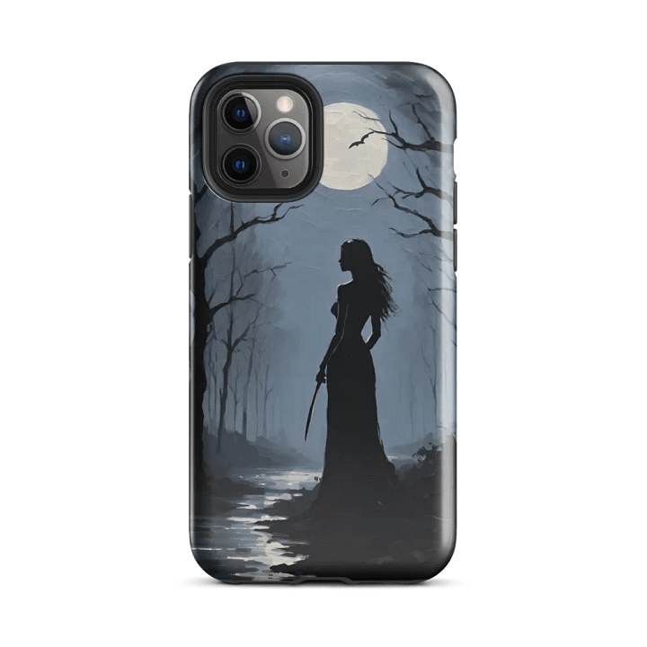 Tough Phone Case for iPhone® - Palette Knife Oil Painting of a Witch Under a Full Moon product image (2)