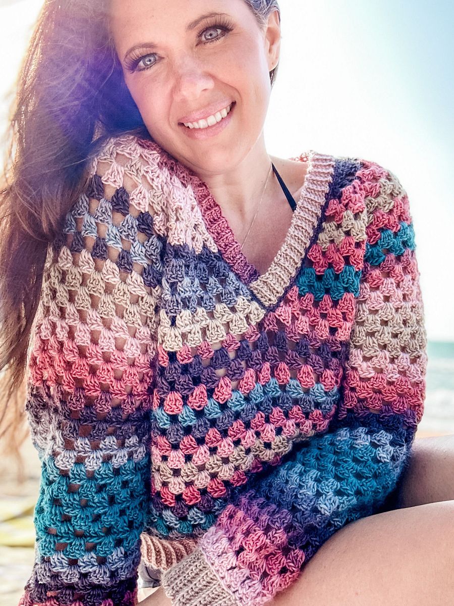 Granny Pop V-Neck Sweater Crochet Pattern product image (9)