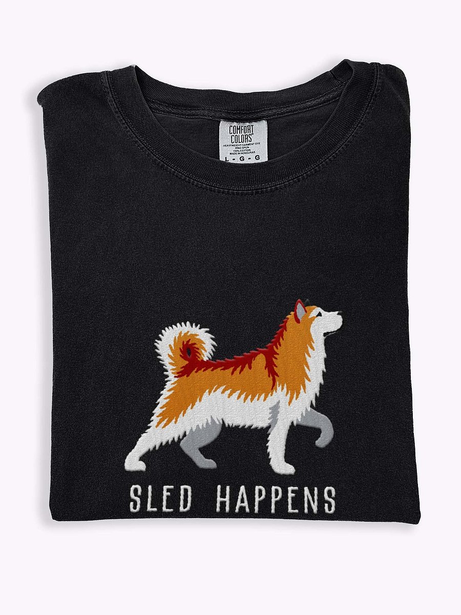 Sled Happens T-Shirt(Embroidered) of an Alaskan Malamute(Brown & White) product image (1)