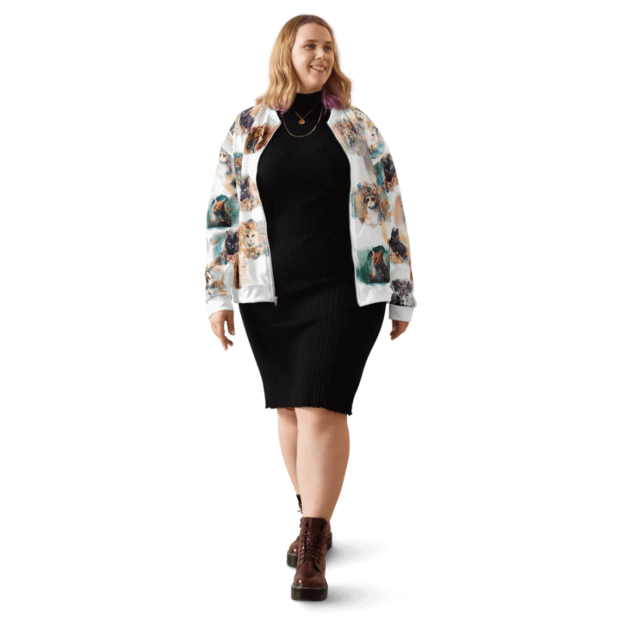 Watercolor Cats Bomber Style Zip Up Sweatshirt Jacket, Unisex product image (5)