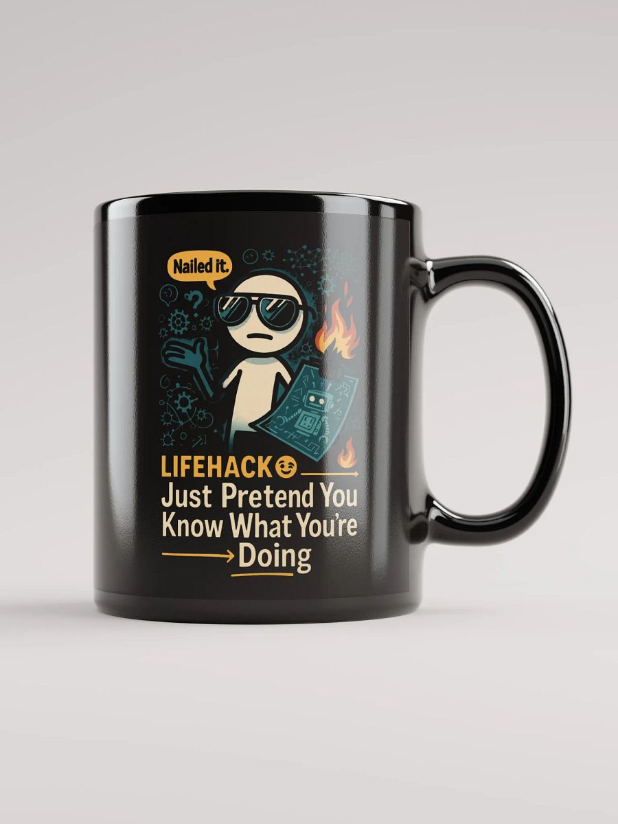 "Lifehack: Just Pretend You Know What You’re Doing" – Funny Shrug Meme Graphic Mug product image (1)
