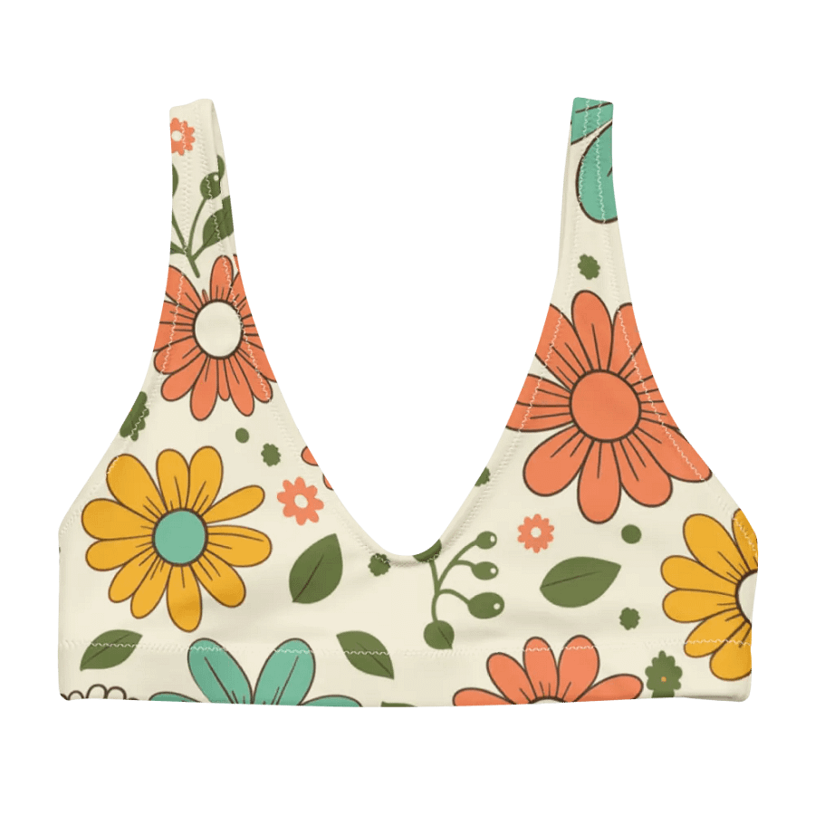 Retro Bloom Recycled Padded Bikini Top – V-Neck & Vintage Floral Vibes product image (1)