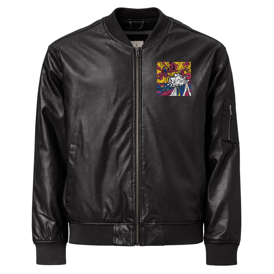 Vibrant Swirls Faux Leather Bomber Jacket - Wave at Sunset product image (1)