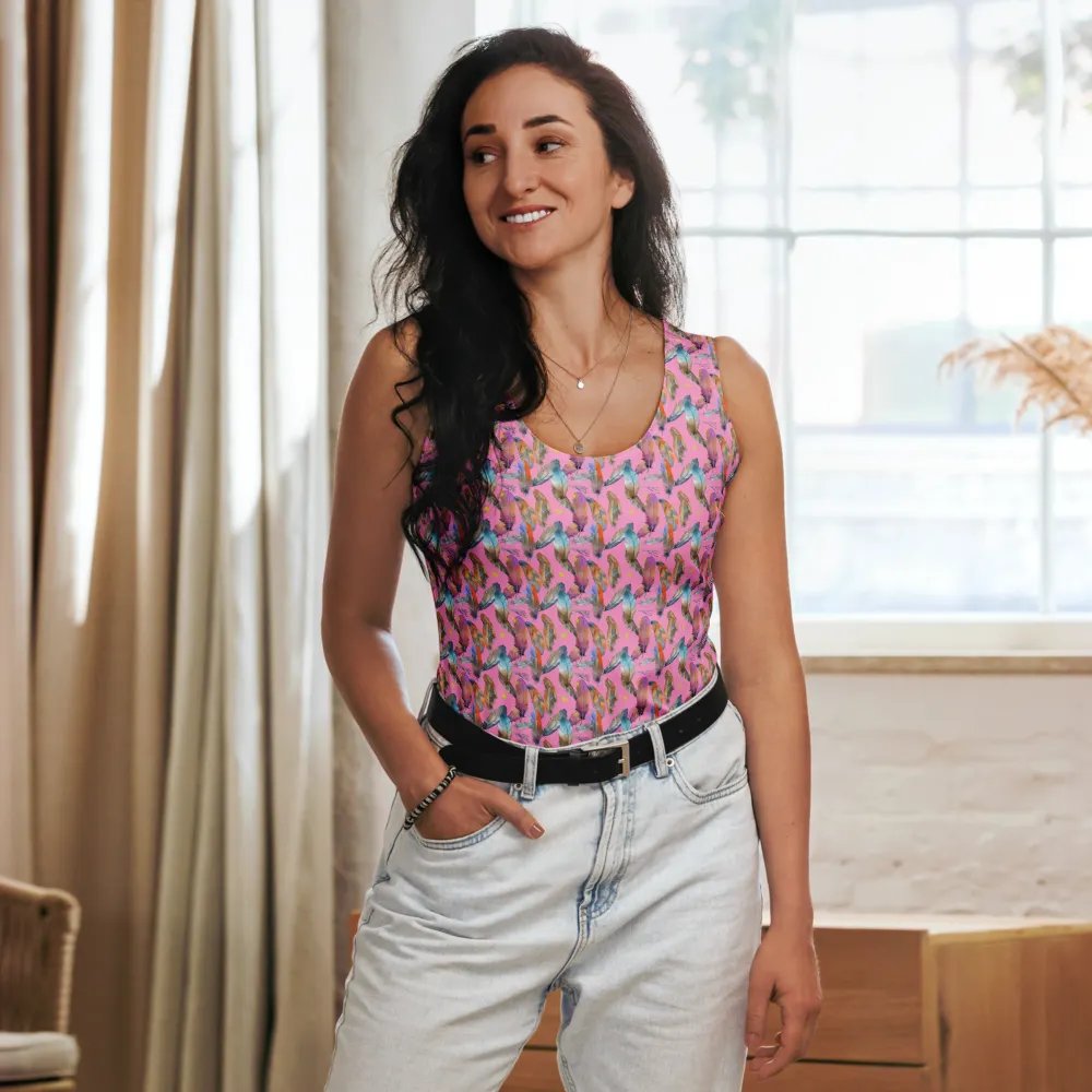 Ladies all over print tank top with colorful feathers design product image (8)