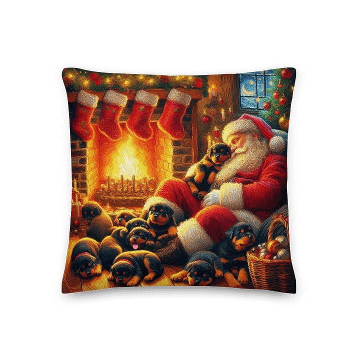 Santa & Rottweiler Puppies Christmas Pillow product image (1)
