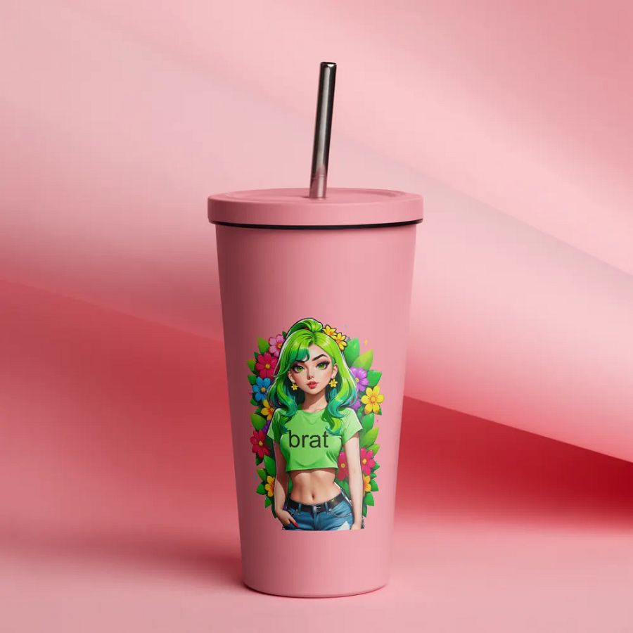 Brat 20 oz Tumbler Cup - Pink - Insulated Tumbler with a Straw v2 product image (12)