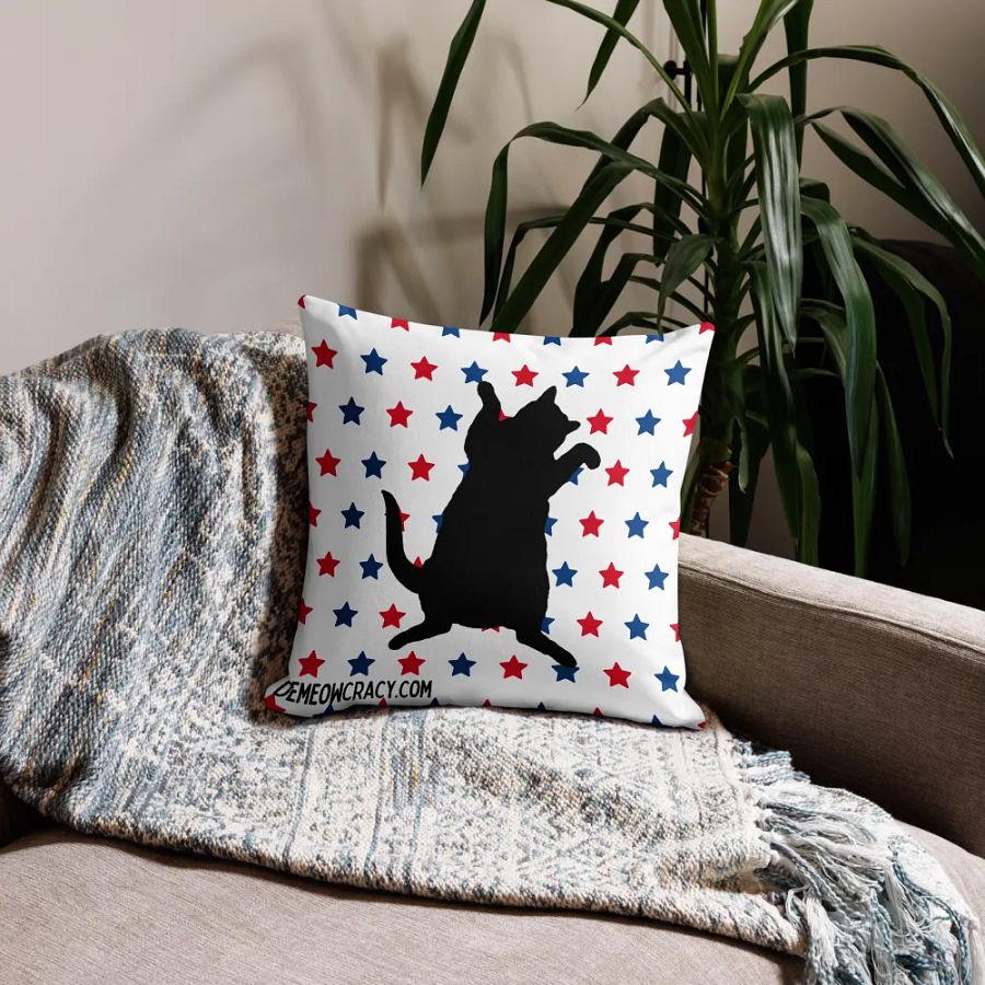 Dancing DeMeowcracy Kitties Reversible Pillow Cover - Red, White and Blue Stars product image (9)
