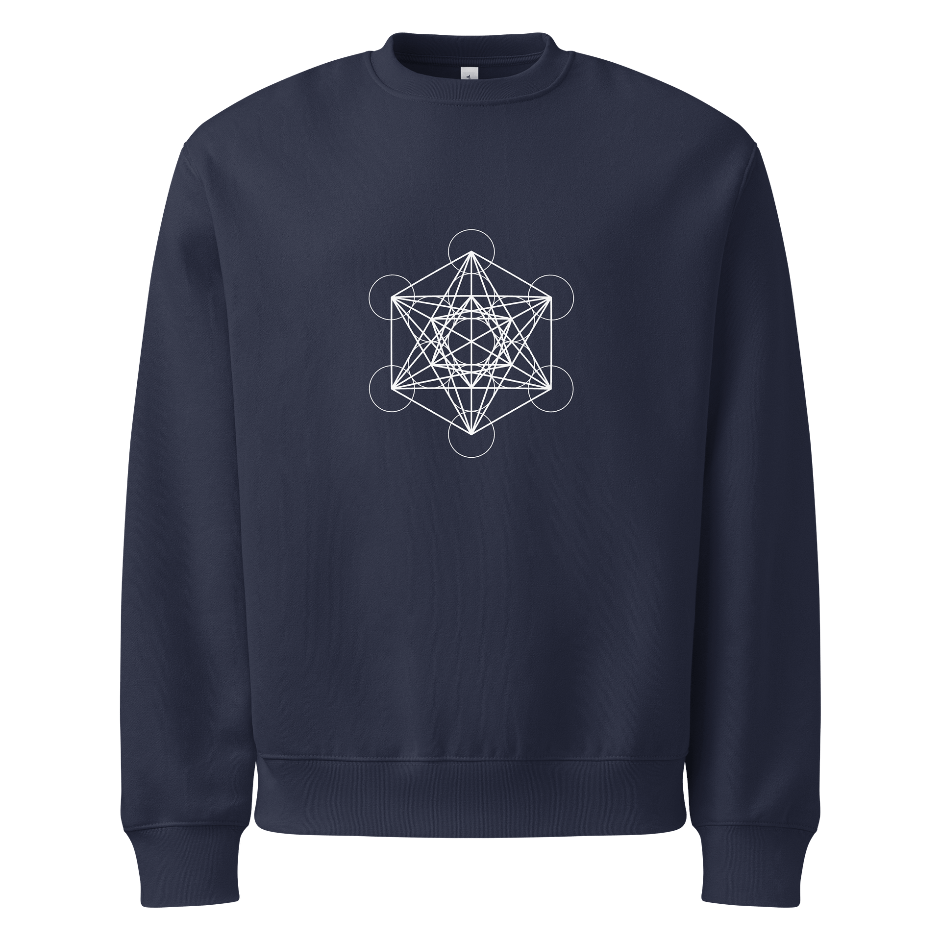 Navy Blue Sweater – White Metatron’s Cube (Front & Back Design) product image (1)