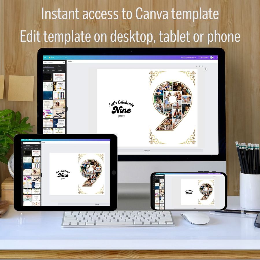 Nine Year Celebration Card Photo Collage Canva Template product image (4)