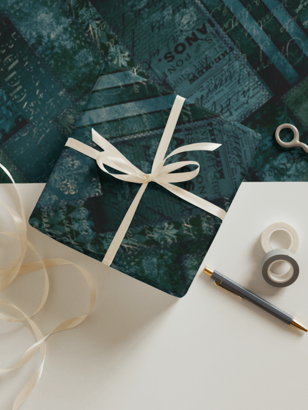 Elegant Vintage Green Blue Script Wrapping Paper product image (5)