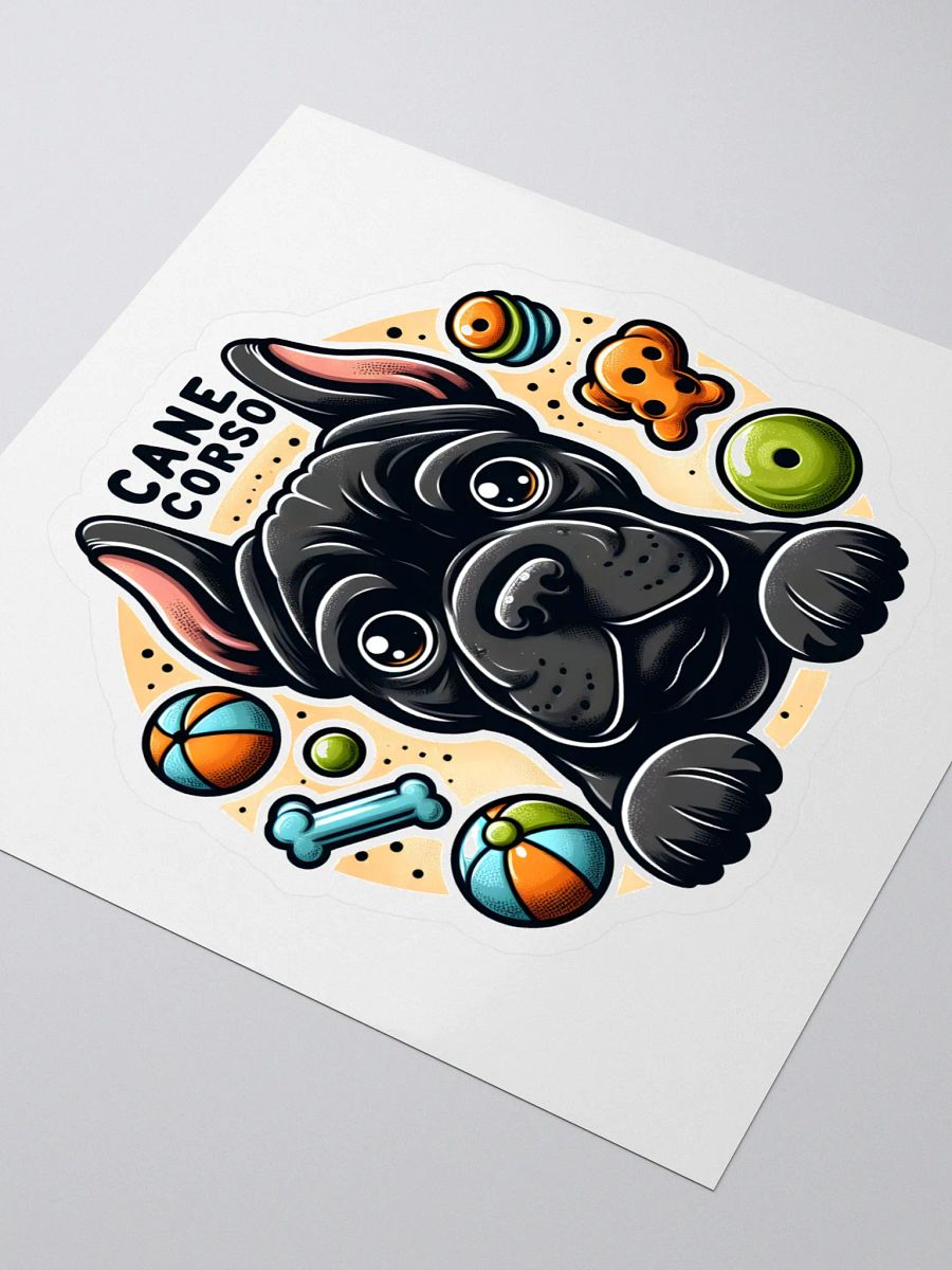 Black Cane Corso Surrounded by Toys Sticker – Fun Dog Lover Decal product image (3)